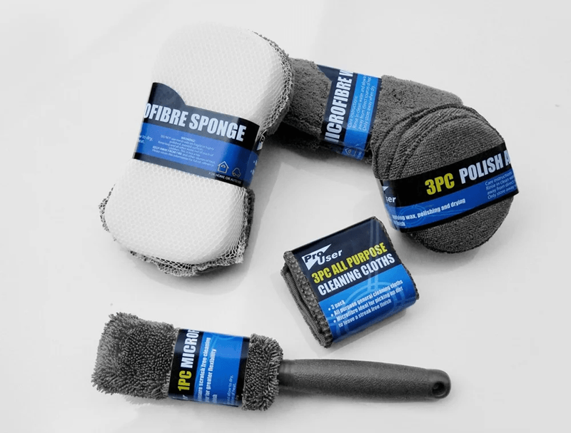 AutoShine 9 Piece Car And Motorcycle Cleaning Kit With Towels Sponges And Brushes 1
