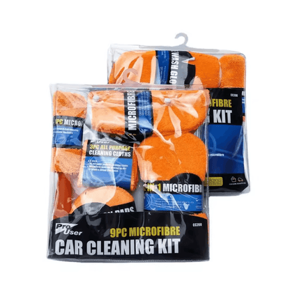 AutoShine 9 Piece Car And Motorcycle Cleaning Kit With Towels Sponges And Brushes 4