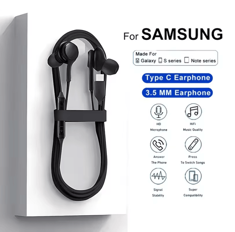 SoundFlow Type C Wired Earphones for Samsung Galaxy with Deep Bass and Clear Audio