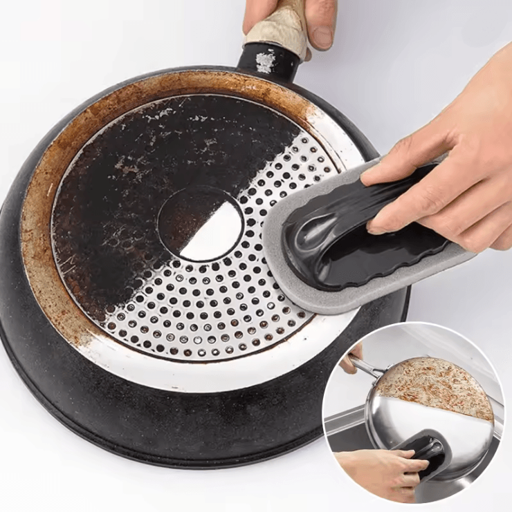 SparkClean Magic Emery Sponge Brush with Handle for Deep Rust and Stain Removal