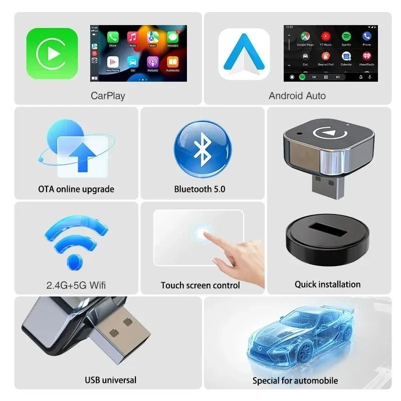 Wireless CarPlay And Android Auto Adapter 2 In 1 Smart AI Box For Cars 5