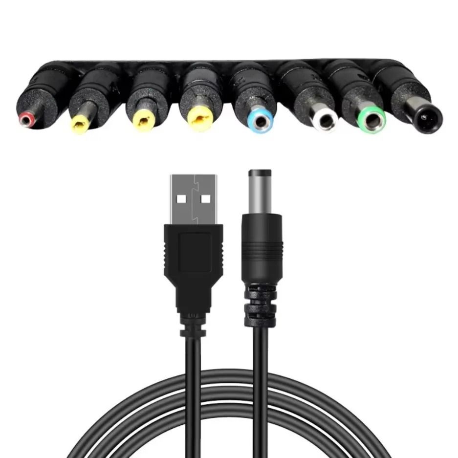 Universal USB to DC Power Cable with 8 Connector Tips
