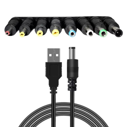 Universal USB to DC Power Cable with 8 Connector Tips