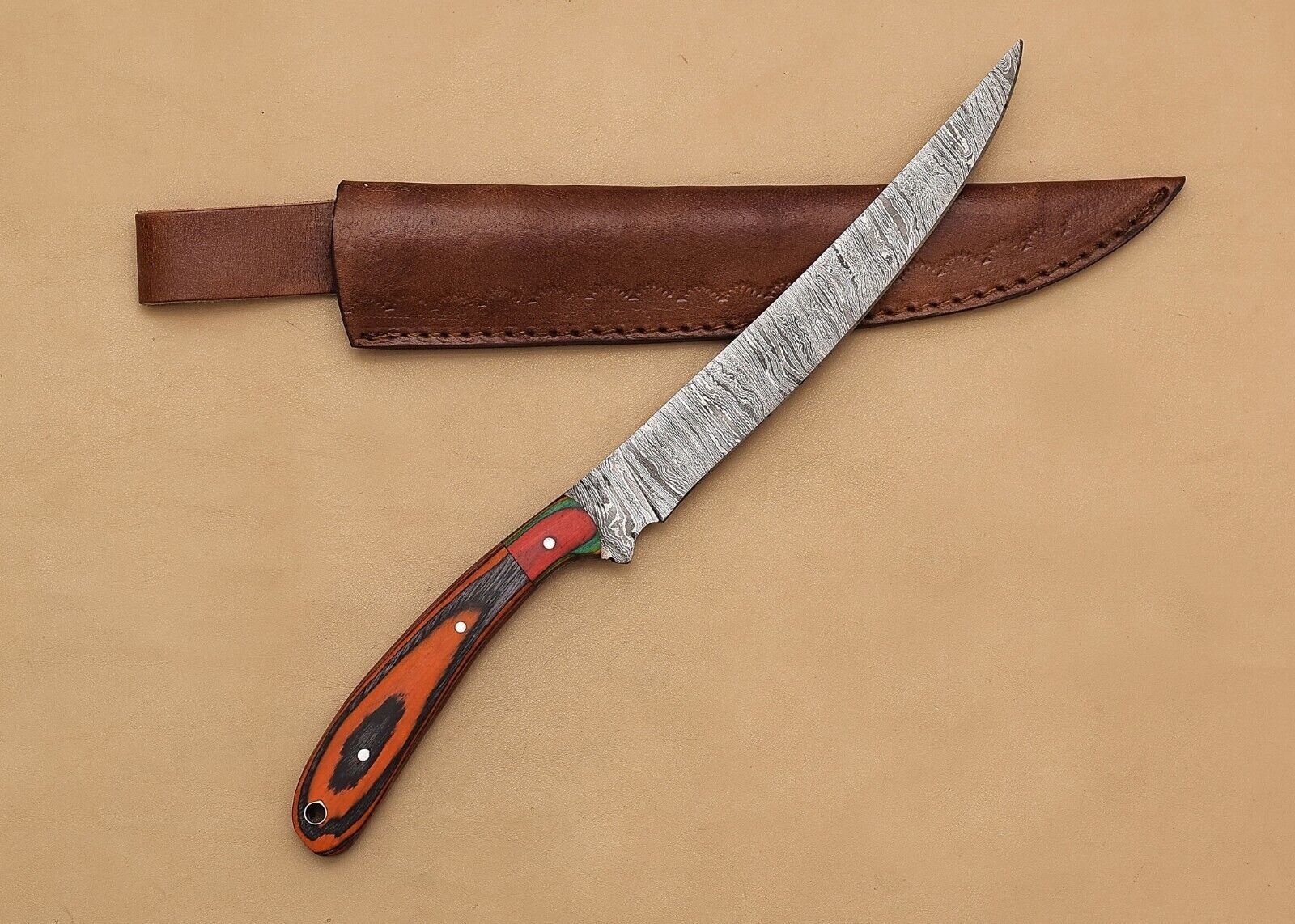 HandForged Damascus Steel Chef Fillet Knife  13 Kitchen  Hunting Knife With Wood Handle 1