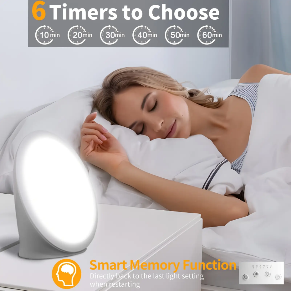 Portable Daylight Lamp, Lux Lamp with 6 Timer Settings, Adjustable Brightness, and Memory Function