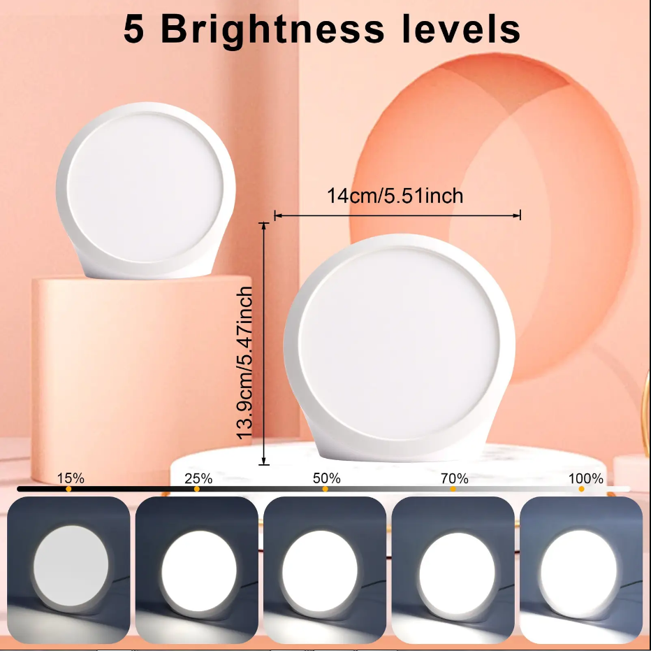 Portable Daylight Lamp, Lux Lamp with 6 Timer Settings, Adjustable Brightness, and Memory Function