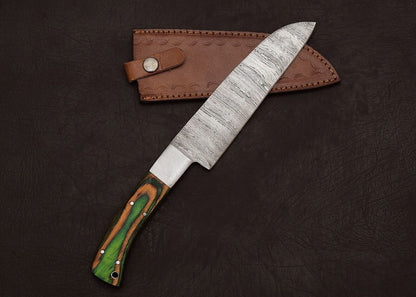 Premium Handmade Damascus Steel Kitchen Knife  8 Blade With Leather Sheath 1