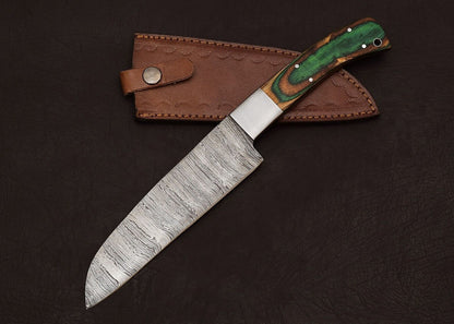 Premium Handmade Damascus Steel Kitchen Knife  8 Blade With Leather Sheath 2