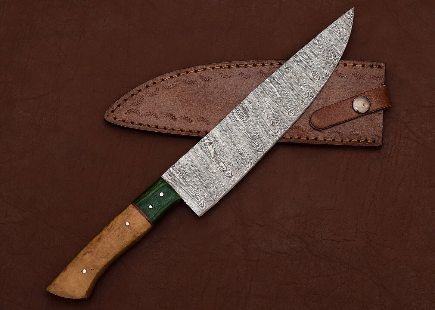Custom Damascus Chef Fillet Knife  Elegant Pakka Wood Handle  Sharp Forged Blade 1