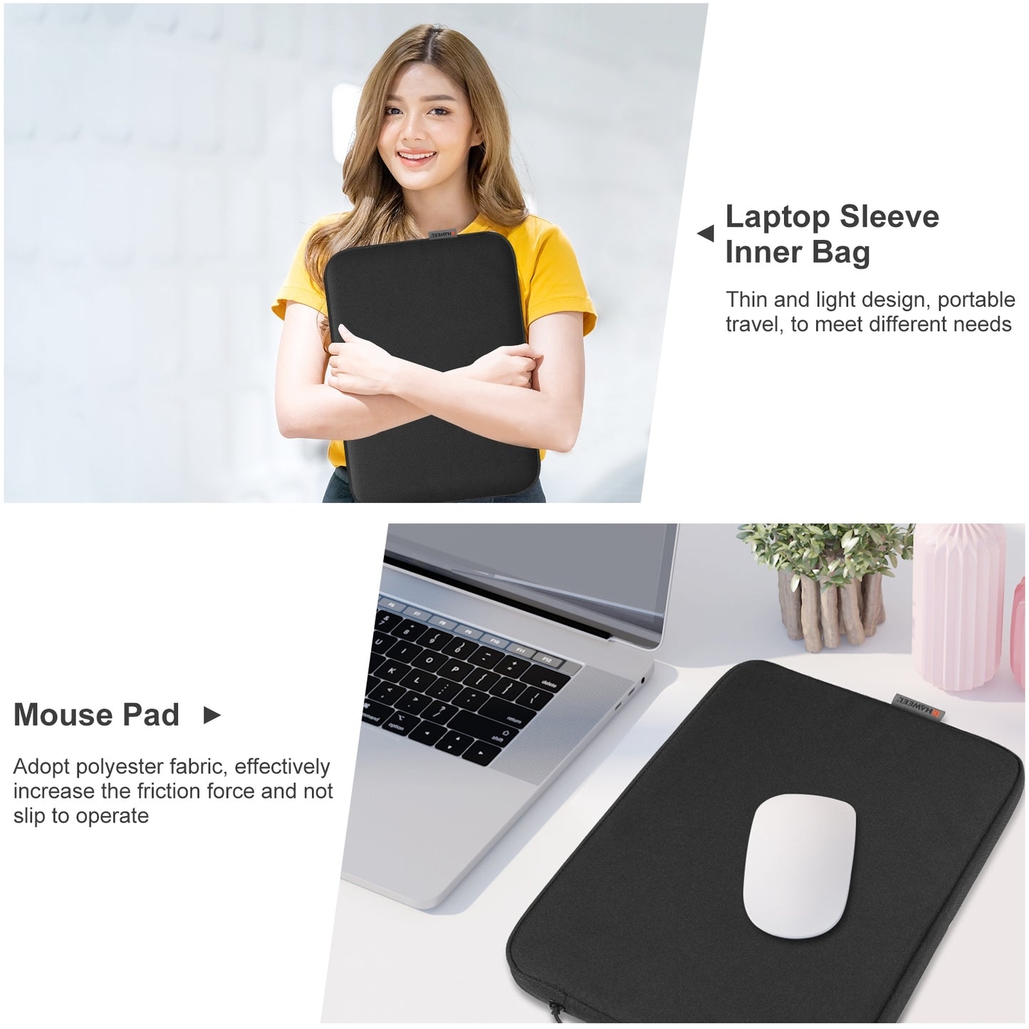 Protect your laptop with HAWEEL zipper sleeve case Laptop bag , lightweight, shockproof, and durable