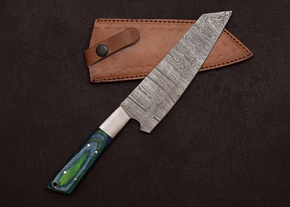 Handmade Damascus Chef Knife  13 Blade With Elegant Pakka Wood Handle 1