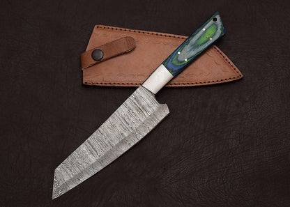 Handmade Damascus Chef Knife  13 Blade With Elegant Pakka Wood Handle 2