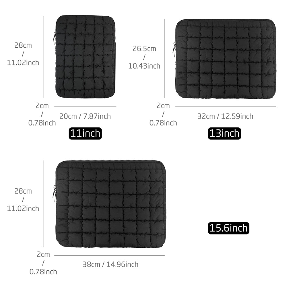 Quilted Puffy Laptop Sleeve, Puffer Notebook Pouch for MacBook Air Pro, iPad, Lenovo, HP, Laptop Cover