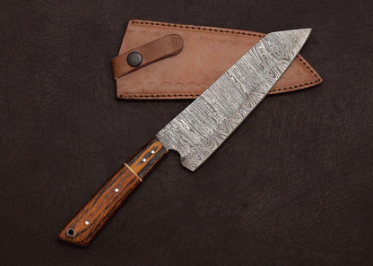 The Artisan Edge  Handmade Damascus Steel Chef Knife With Leather Cover 1