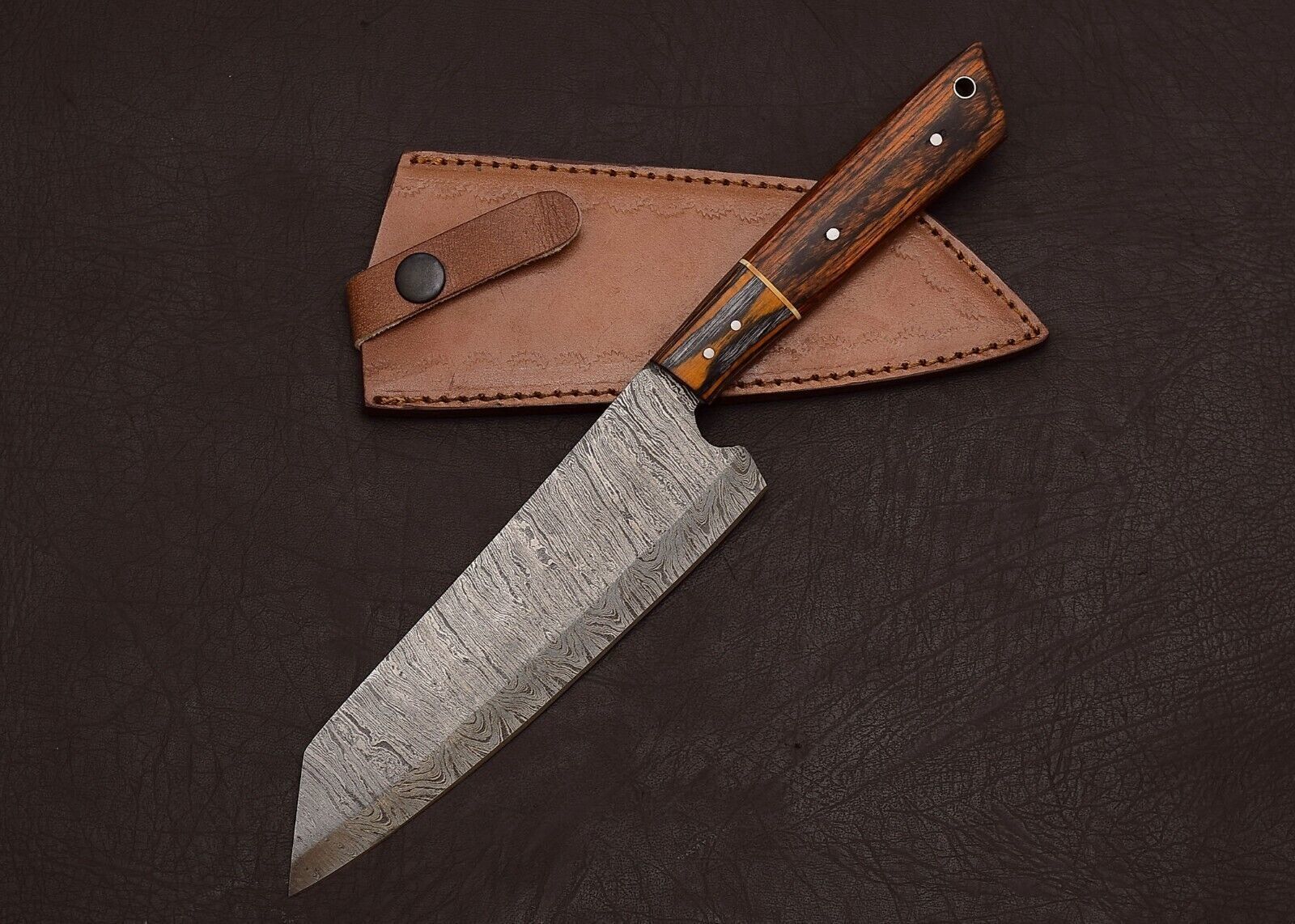 The Artisan Edge  Handmade Damascus Steel Chef Knife With Leather Cover 2