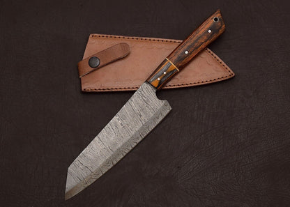 The Artisan Edge  Handmade Damascus Steel Chef Knife With Leather Cover 2