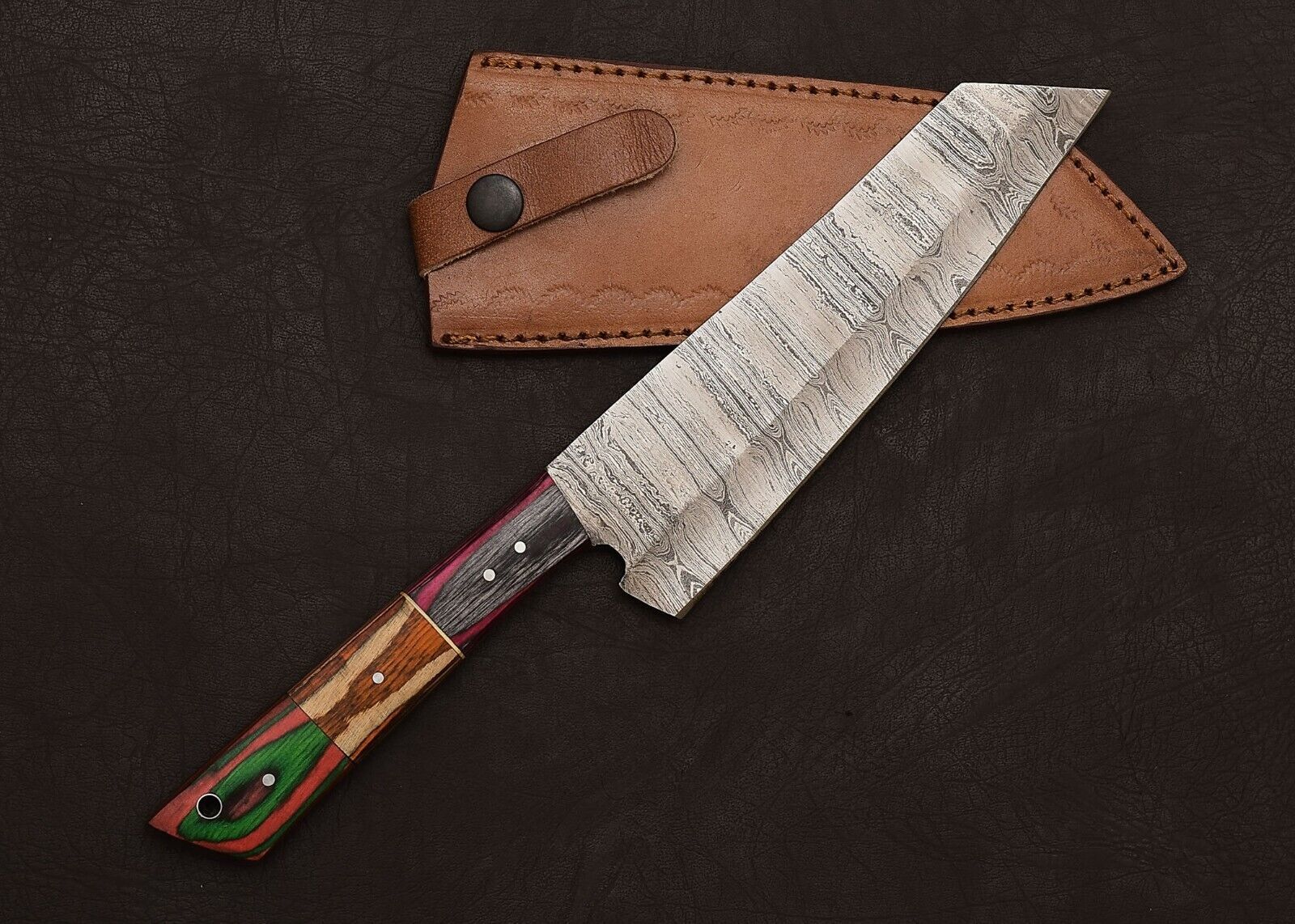 Custom Damascus Fillet Knife  Handmade Chef Tool With Wooden Grip 1