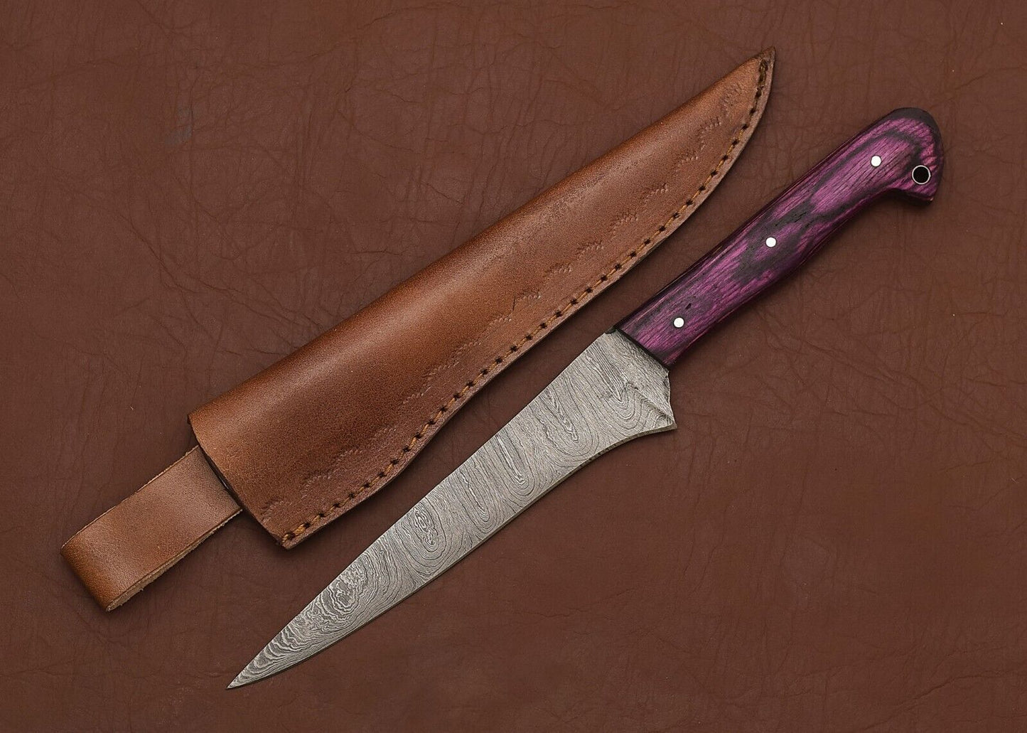 Damascus Steel Chef Companion – Elegant Wood Handle & Sharp Forged Blade