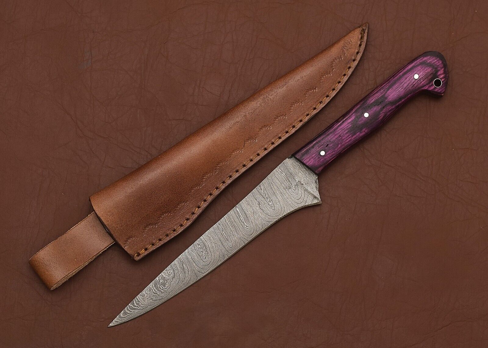 Damascus Steel Chef Companion – Elegant Wood Handle & Sharp Forged Blade