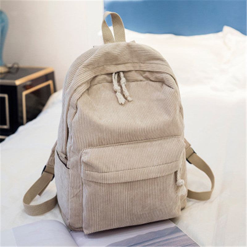 Unisex Corduroy Backpack, Women Schoolbag, Anti-theft Shoulder Bag, Classic Campus Knapsack for Teens