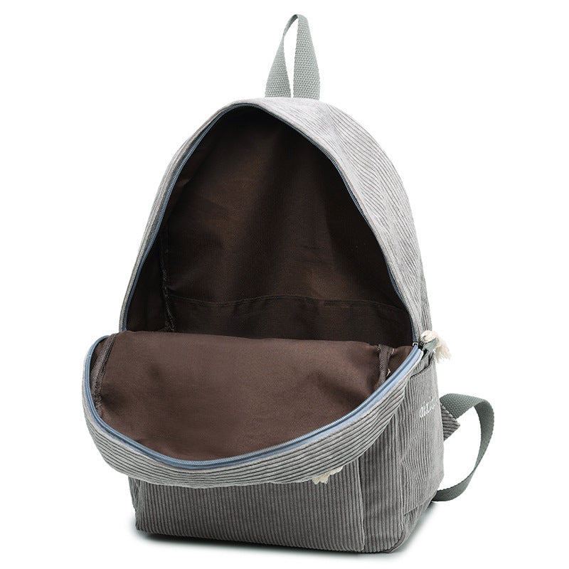 Unisex Corduroy Backpack, Women Schoolbag, Anti-theft Shoulder Bag, Classic Campus Knapsack for Teens