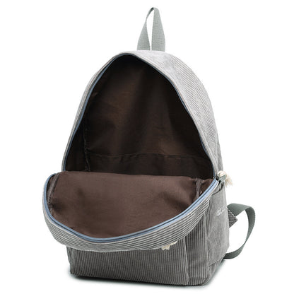Unisex Corduroy Backpack, Women Schoolbag, Anti-theft Shoulder Bag, Classic Campus Knapsack for Teens