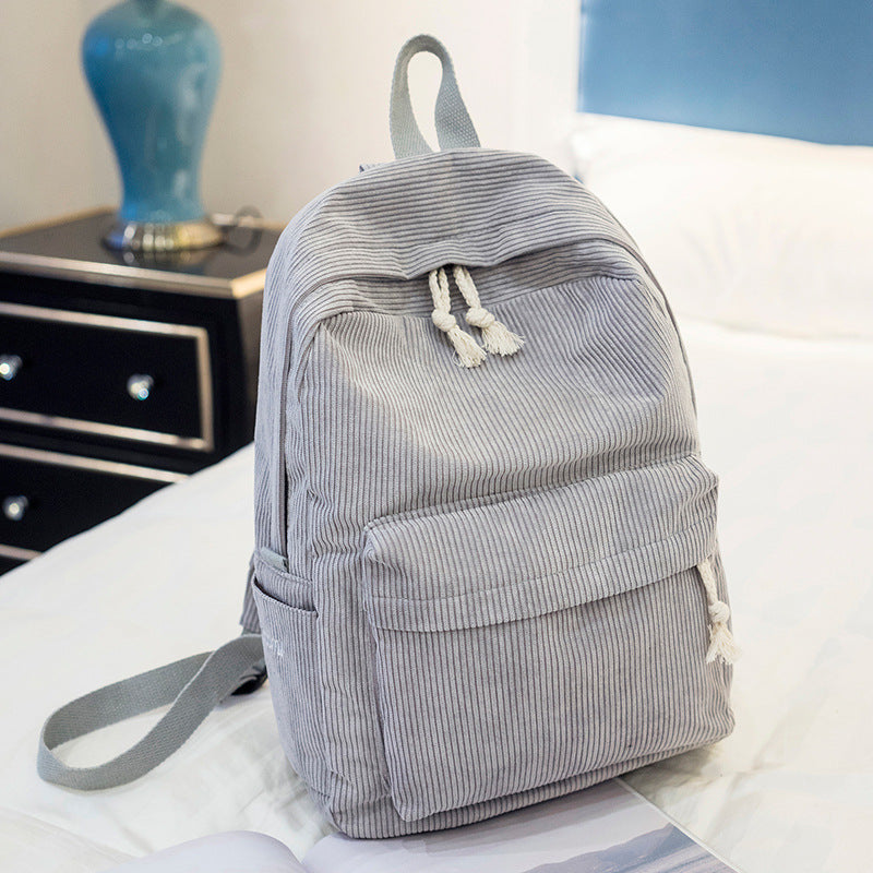 Unisex Corduroy Backpack, Women Schoolbag, Anti-theft Shoulder Bag, Classic Campus Knapsack for Teens