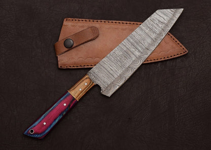 The Culinary Forge  Damascus Steel Chef Knife With Wood Handle 1