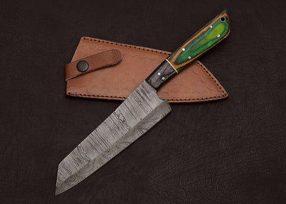 HandForged Damascus Steel Hunting Knife  Fillet Chef Knife With Leather Sheath 2