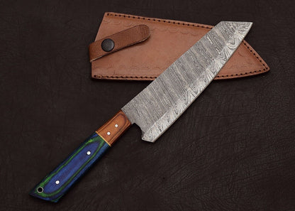 Damascus Steel Chef Fillet Knife  Premium Handmade Blade With Leather Cover 1