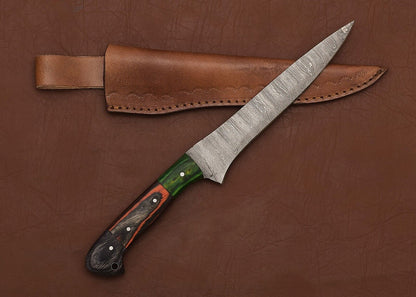 Professional Damascus Knife  Handcrafted Chef Fillet Blade With Wood Handle 1