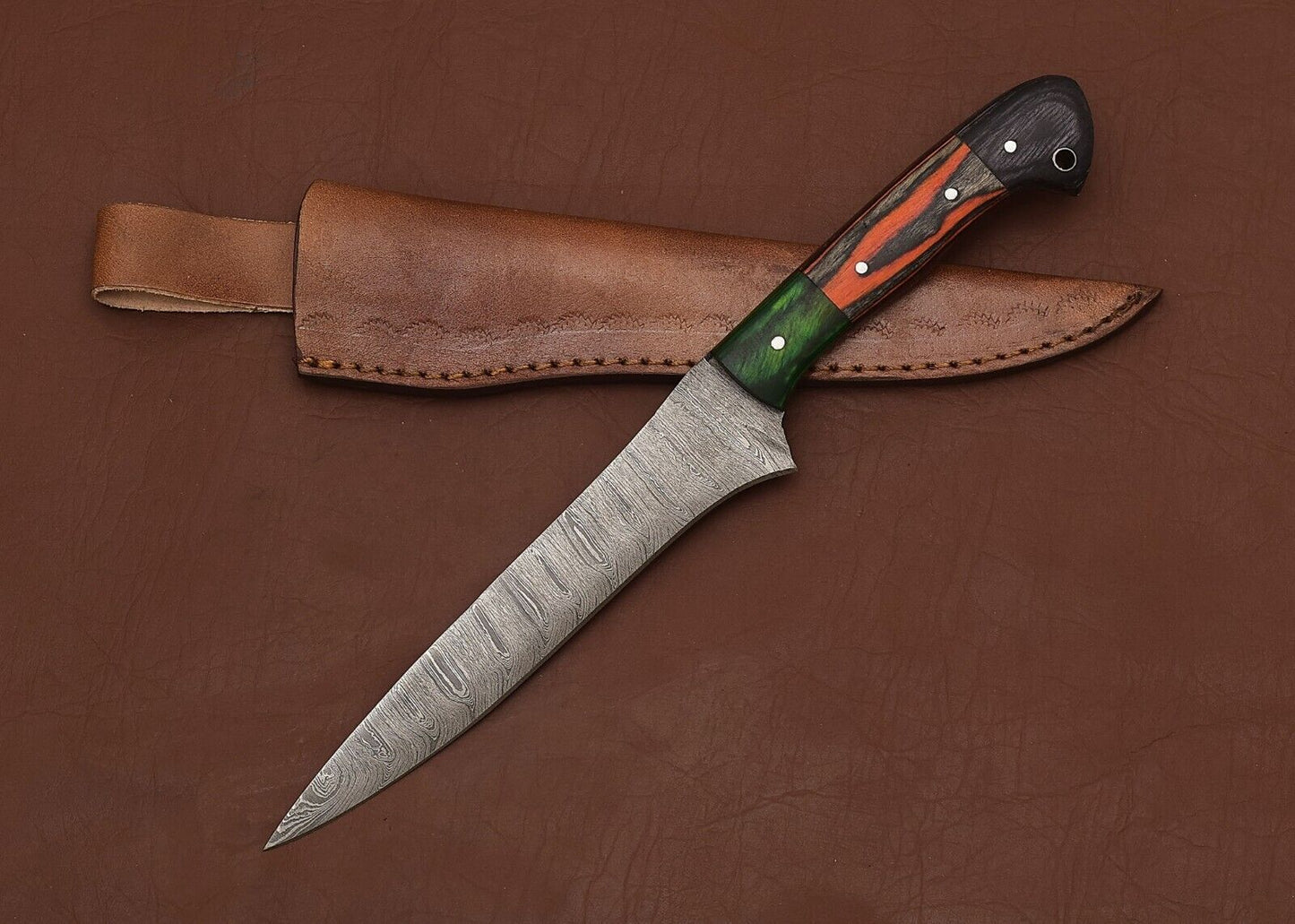 Professional Damascus Knife  Handcrafted Chef Fillet Blade With Wood Handle 2
