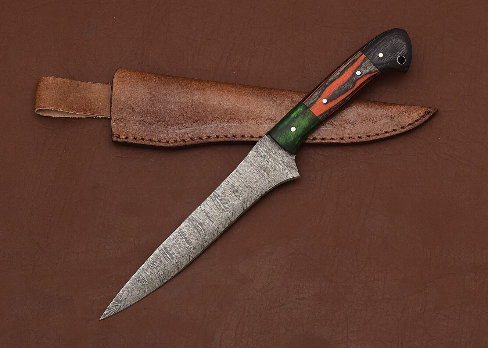 Professional Damascus Knife  Handcrafted Chef Fillet Blade With Wood Handle 2