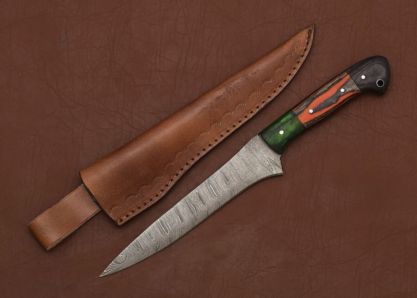 Professional Damascus Knife – Handcrafted Chef Fillet Blade with Wood Handle
