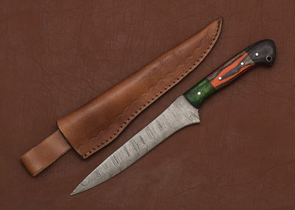 Professional Damascus Knife – Handcrafted Chef Fillet Blade with Wood Handle