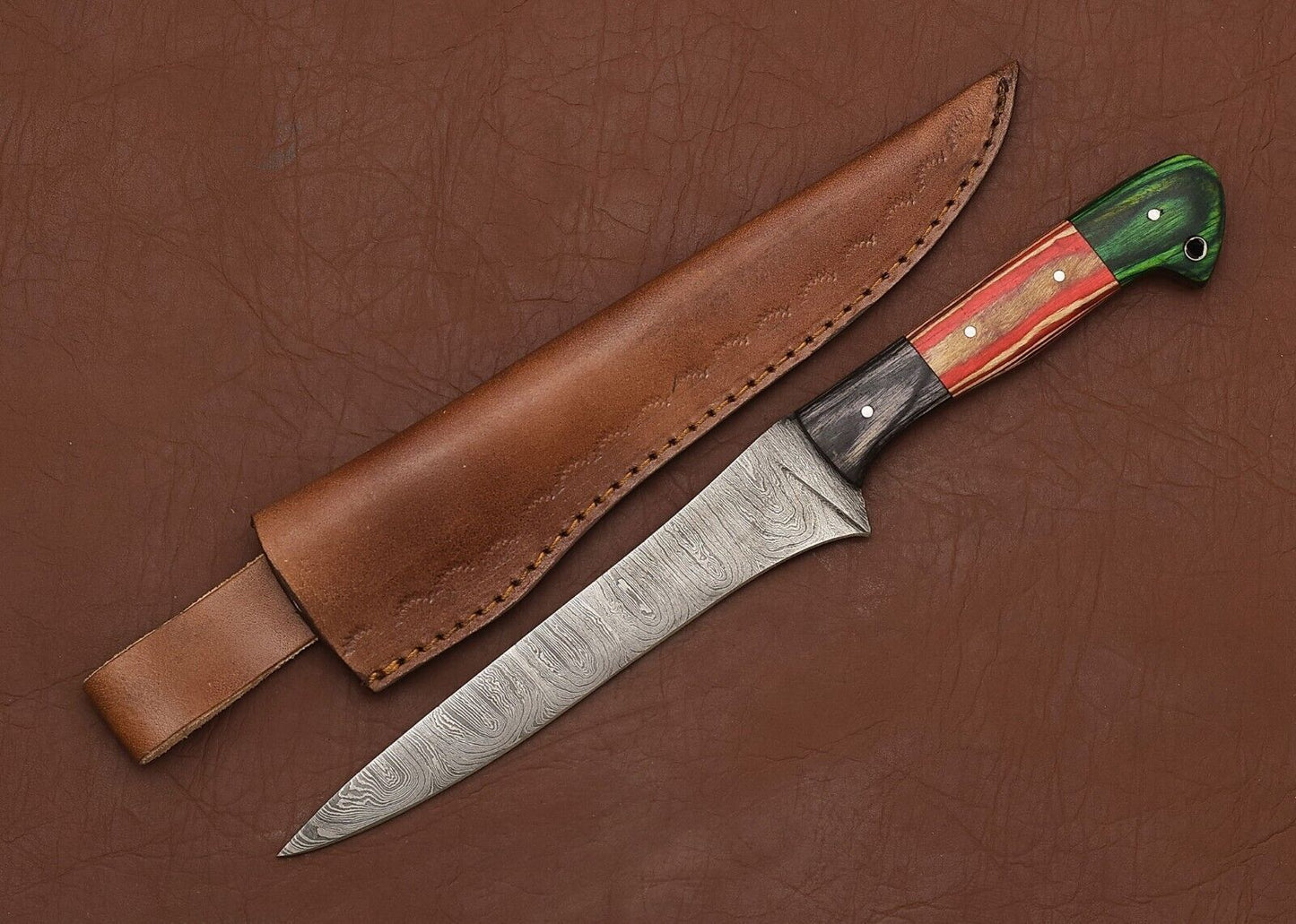 The Forged Flame – Handmade Damascus Steel Kitchen Knife with 8" Blade
