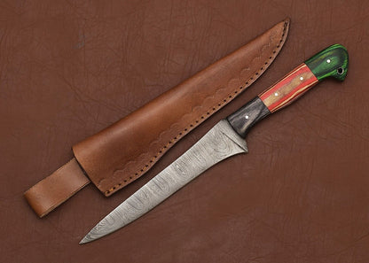 The Forged Flame – Handmade Damascus Steel Kitchen Knife with 8" Blade