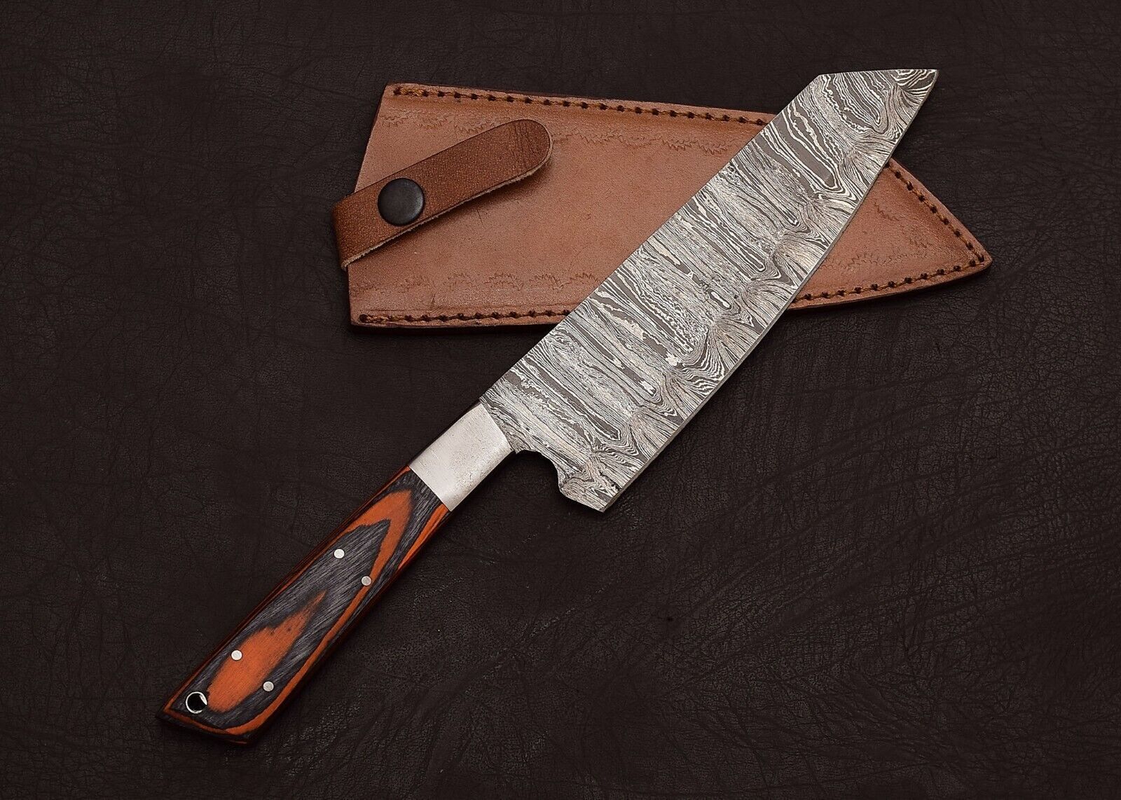 Damascus Steel Chef Knife  Unique HandForged Fillet Knife For Kitchen Pros 1