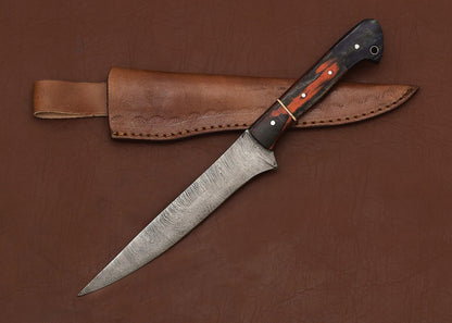 Master Crafted Damascus Steel Knife – Elegant Wood Handle & Razor Edge
