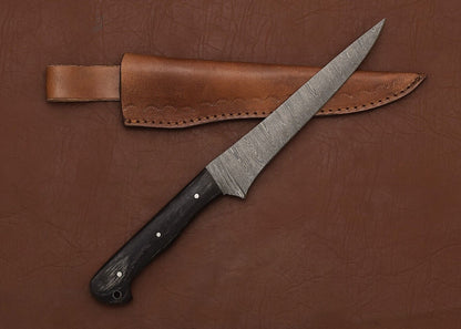 The Steel Artisan  Custom Handmade Damascus Fillet Knife With Leather Case 1