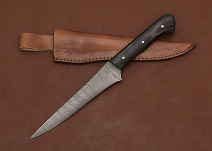 The Steel Artisan  Custom Handmade Damascus Fillet Knife With Leather Case 2