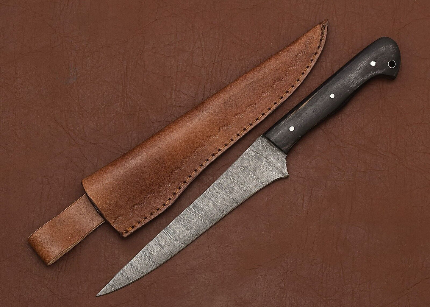 The Steel Artisan – Custom Handmade Damascus Fillet Knife with Leather Case