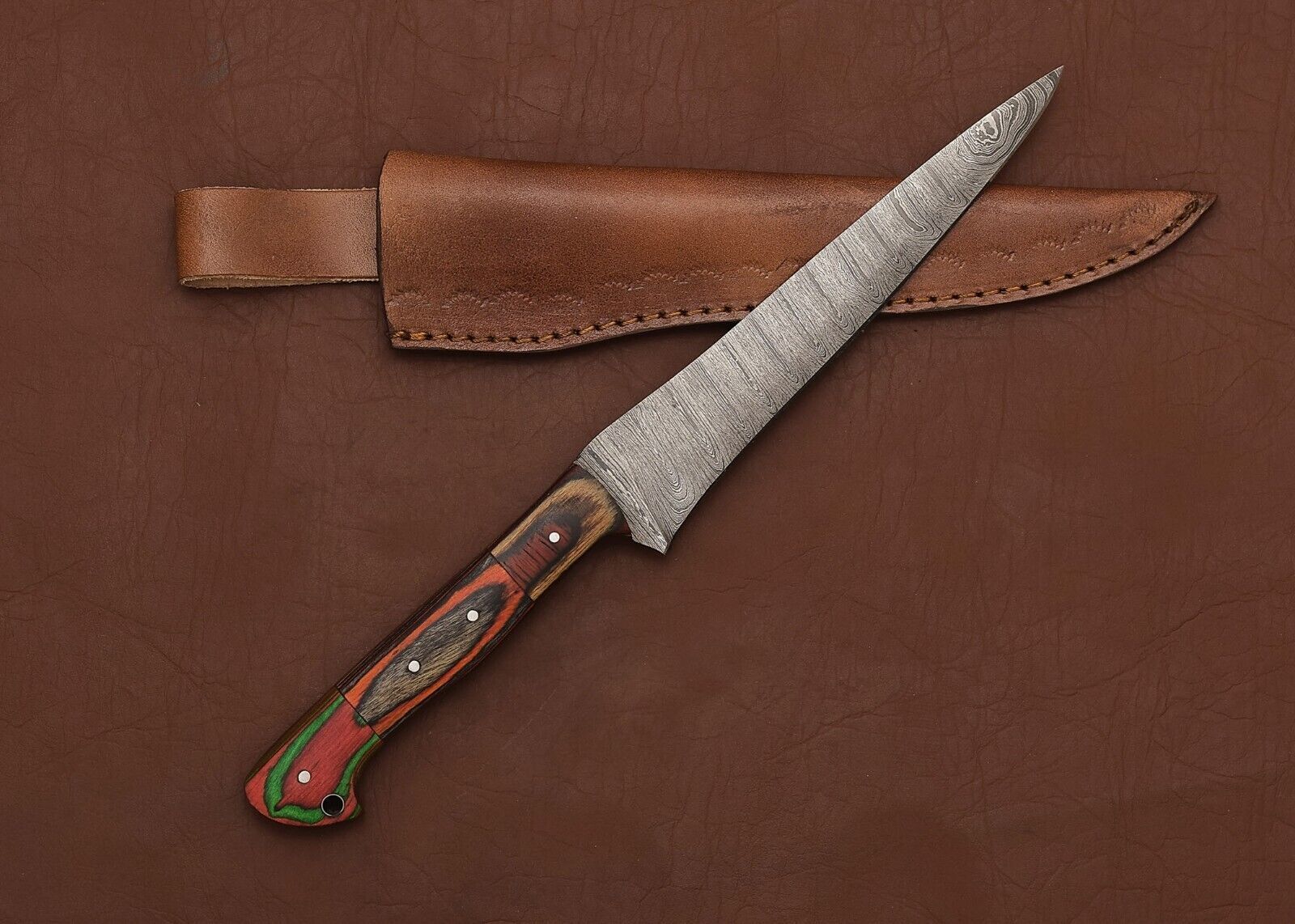 Damascus Steel Kitchen Master Knife  Handmade 13 Fillet Knife With Wooden Handle 1