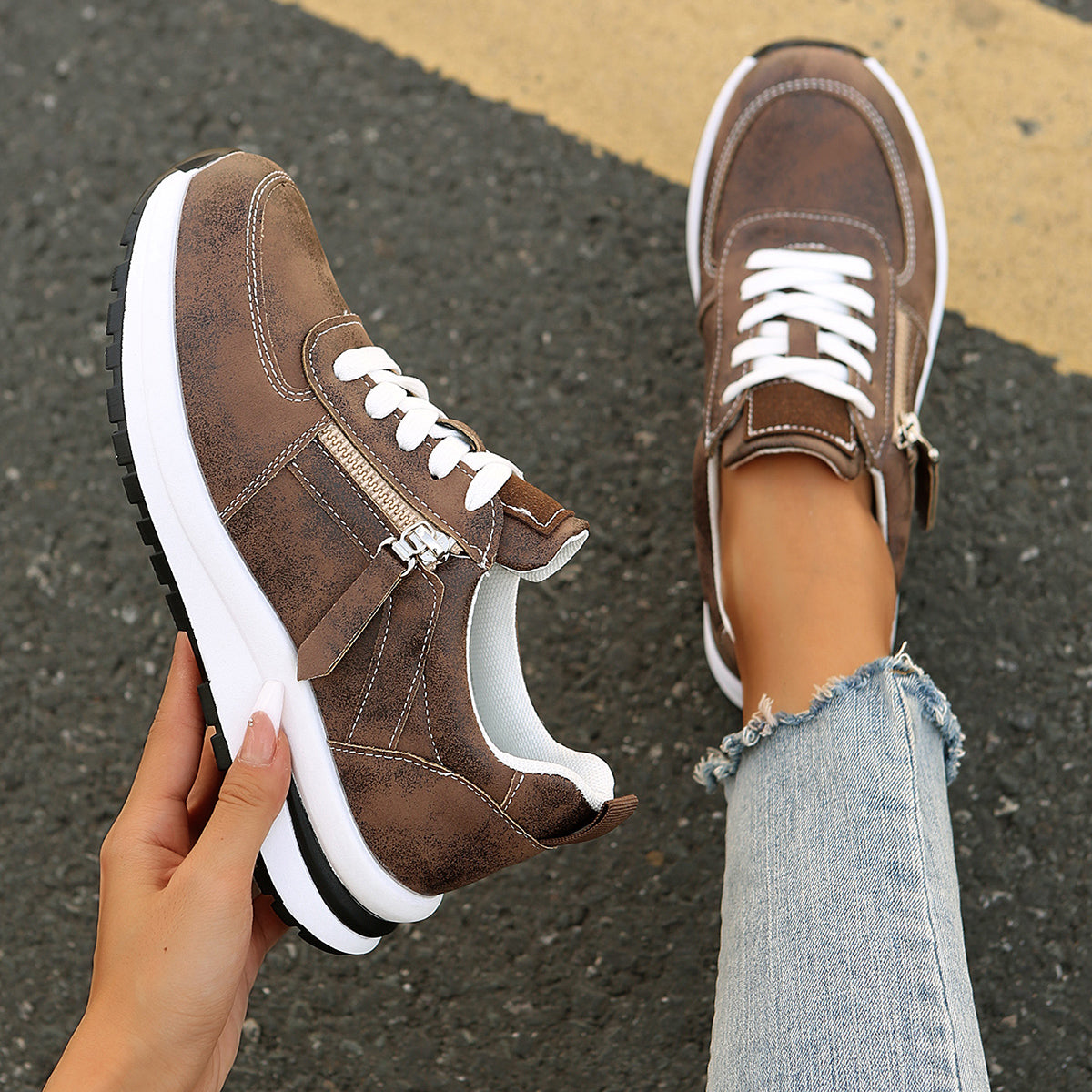 Fashion Women Sneakers Round Head Thick Sole Shoes Breathable Comfortable Casual Wearresistant Styl 1