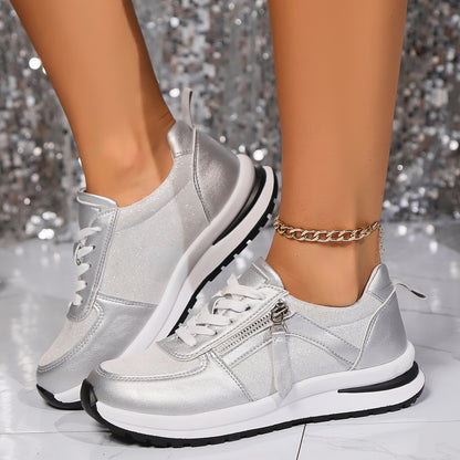 Fashion Women Sneakers, Round Head Thick Sole Shoes, Breathable Comfortable Casual Wear-resistant Style