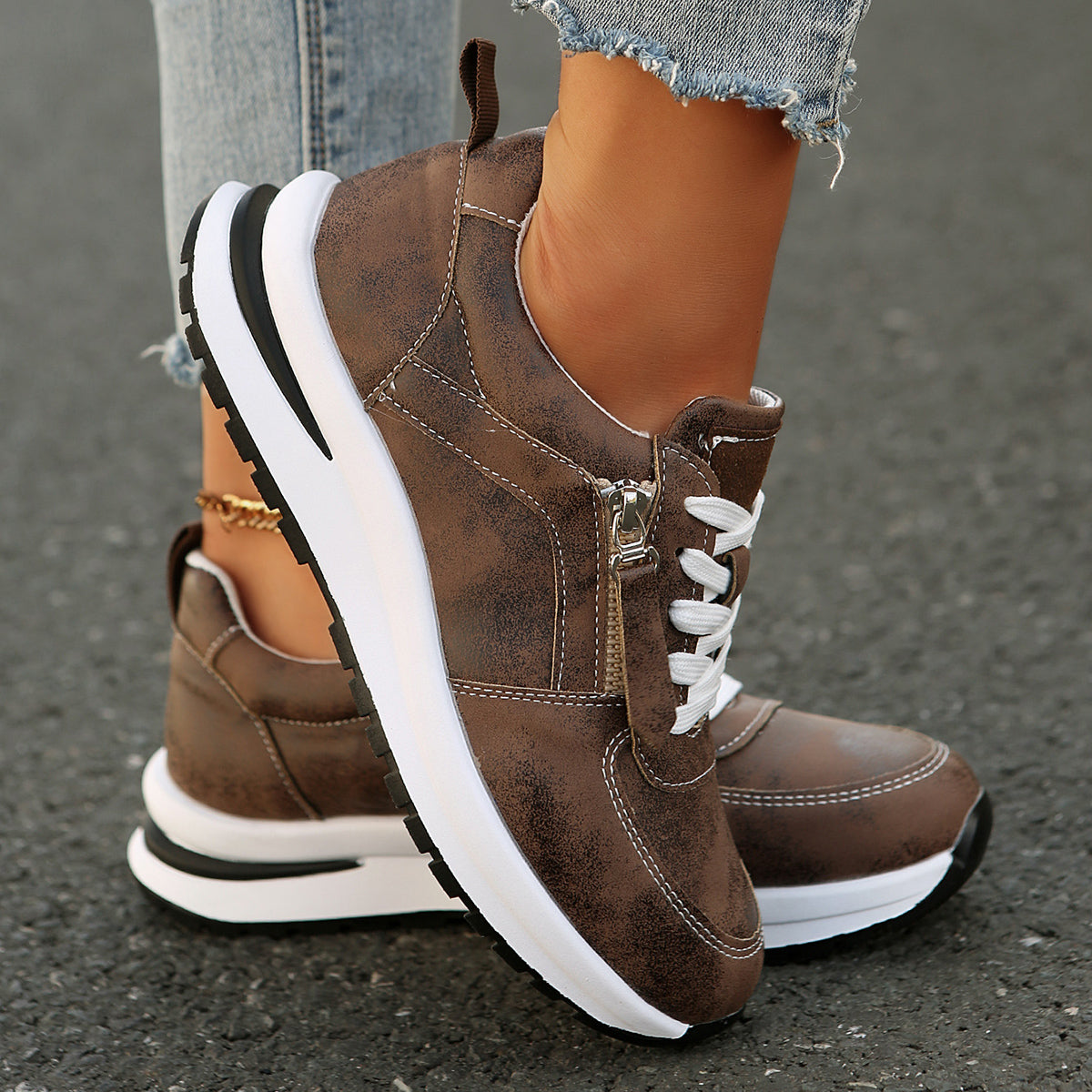 Fashion Women Sneakers Round Head Thick Sole Shoes Breathable Comfortable Casual Wearresistant Styl 3