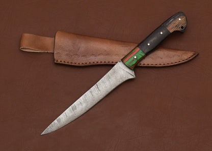 Hand-Forged Damascus Steel Chef Fillet Knife – 13" Handmade Kitchen & Hunting Knife