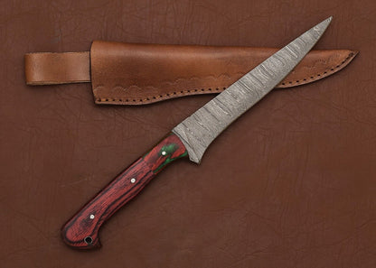Custom Damascus Steel Kitchen Knife  8 Fillet Blade With Pakka Wood Handle 1