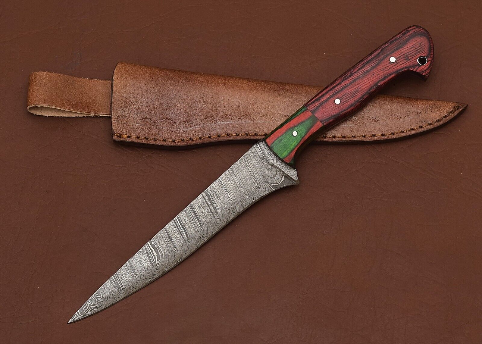 Custom Damascus Steel Kitchen Knife  8 Fillet Blade With Pakka Wood Handle 2