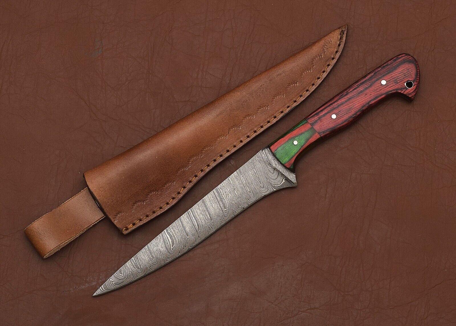 Custom Damascus Steel Kitchen Knife – 8" Fillet Blade with Pakka Wood Handle